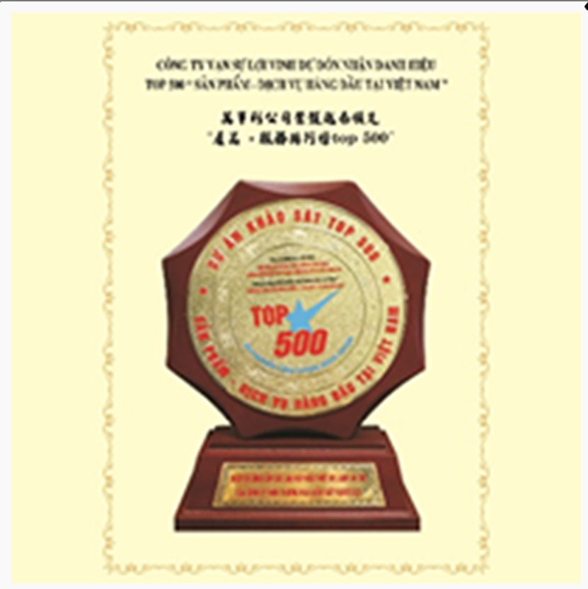 Danh hiệu Top 500 Sản Phẩm Dịch Vụ Cung Cấp Các Loại Máy Móc Thiết Bị Laser và CNC Hàng Đầu Tại Việt Nam